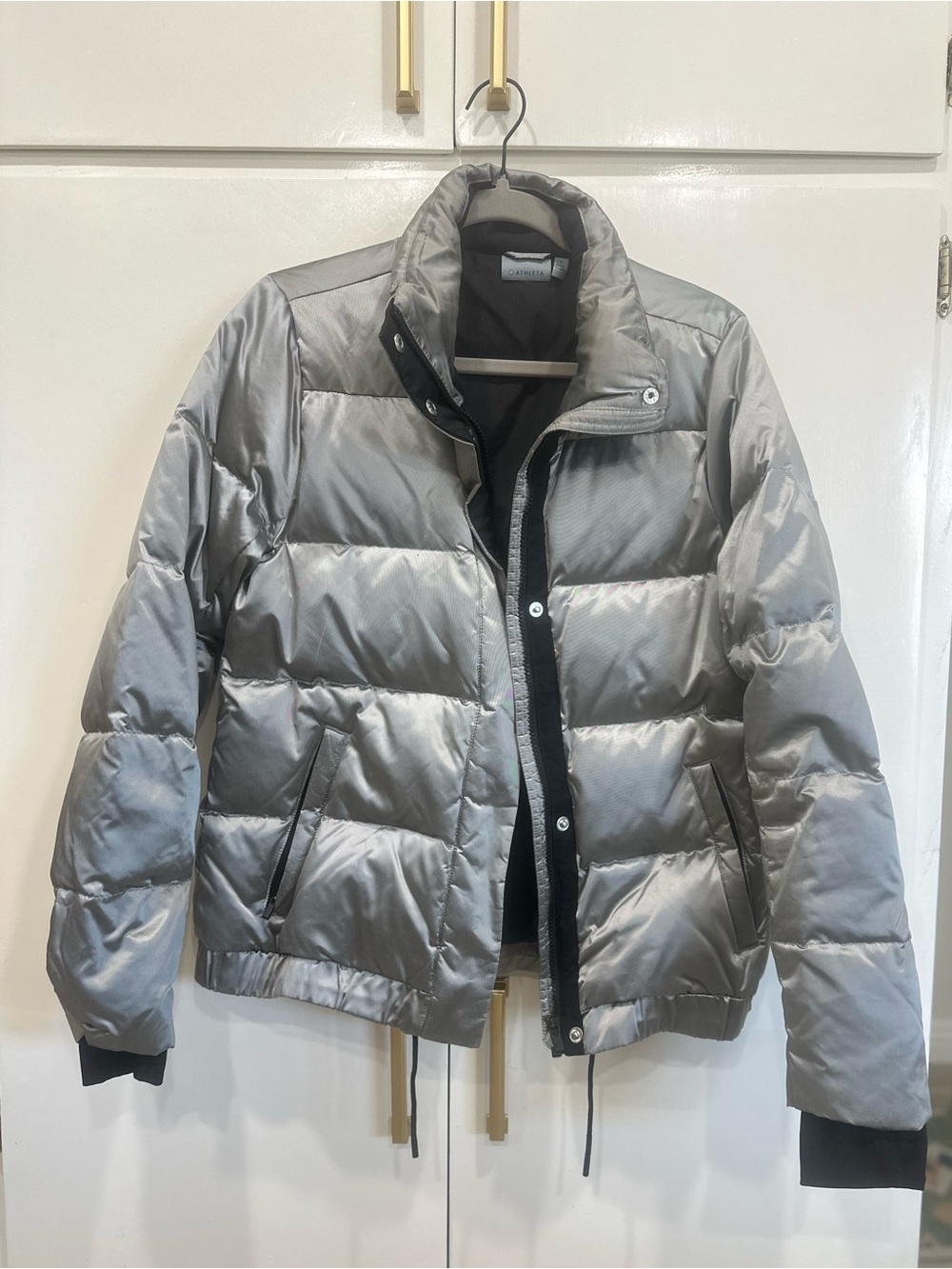 Athleta Metallic Silver Quilted Puffer Jacket